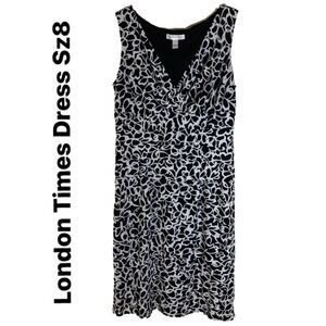 Black and White Abstract Ruffled Sleeveless Dress Size 8